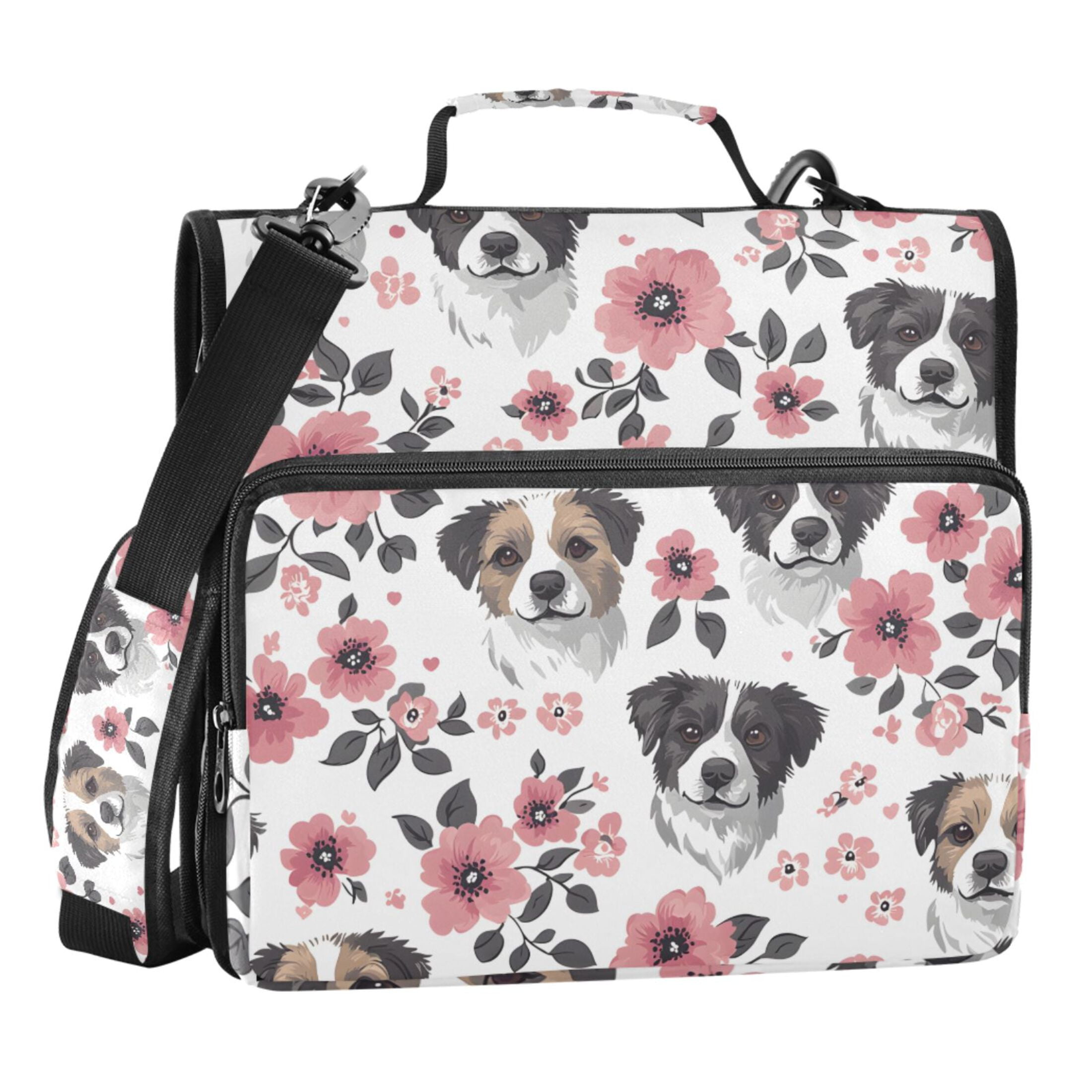 ALAZA Zipper Binder Dog and Flowers 3 Ring Trapper Keeper File Folder Organizer Bag