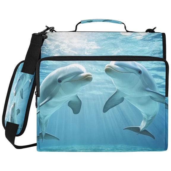 ALAZA Zipper Binder Dolphins Swim Pattern 2 inch 3 Ring 500 Sheet Capacity Trapper Keeper File Folder Organizer Bag