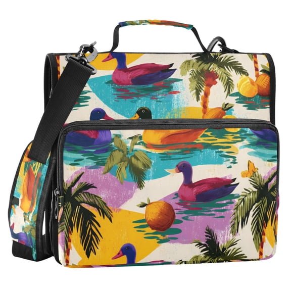 ALAZA Zipper Binder Duck Palm Trees 2 in 3 Ring Trapper Keeper 500 Sheet Capacity File Folder Organizer Bag