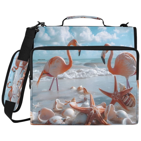 ALAZA Zipper Binder Flamingos Starfish Shells on Beach Pattern 2 inch 3 Ring 500 Sheet Capacity Trapper Keeper File Folder Organizer Bag