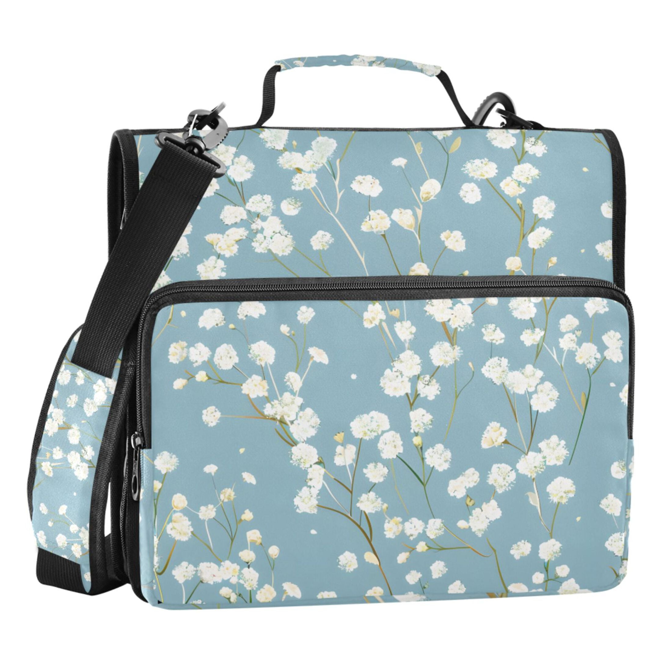 ALAZA Zipper Binder Floral Blue 3 Ring Trapper Keeper File Folder Organizer Bag