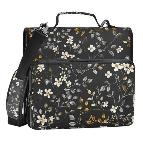 ALAZA Zipper Binder Flower on Black 3 Ring Trapper Keeper File Folder Organizer Bag