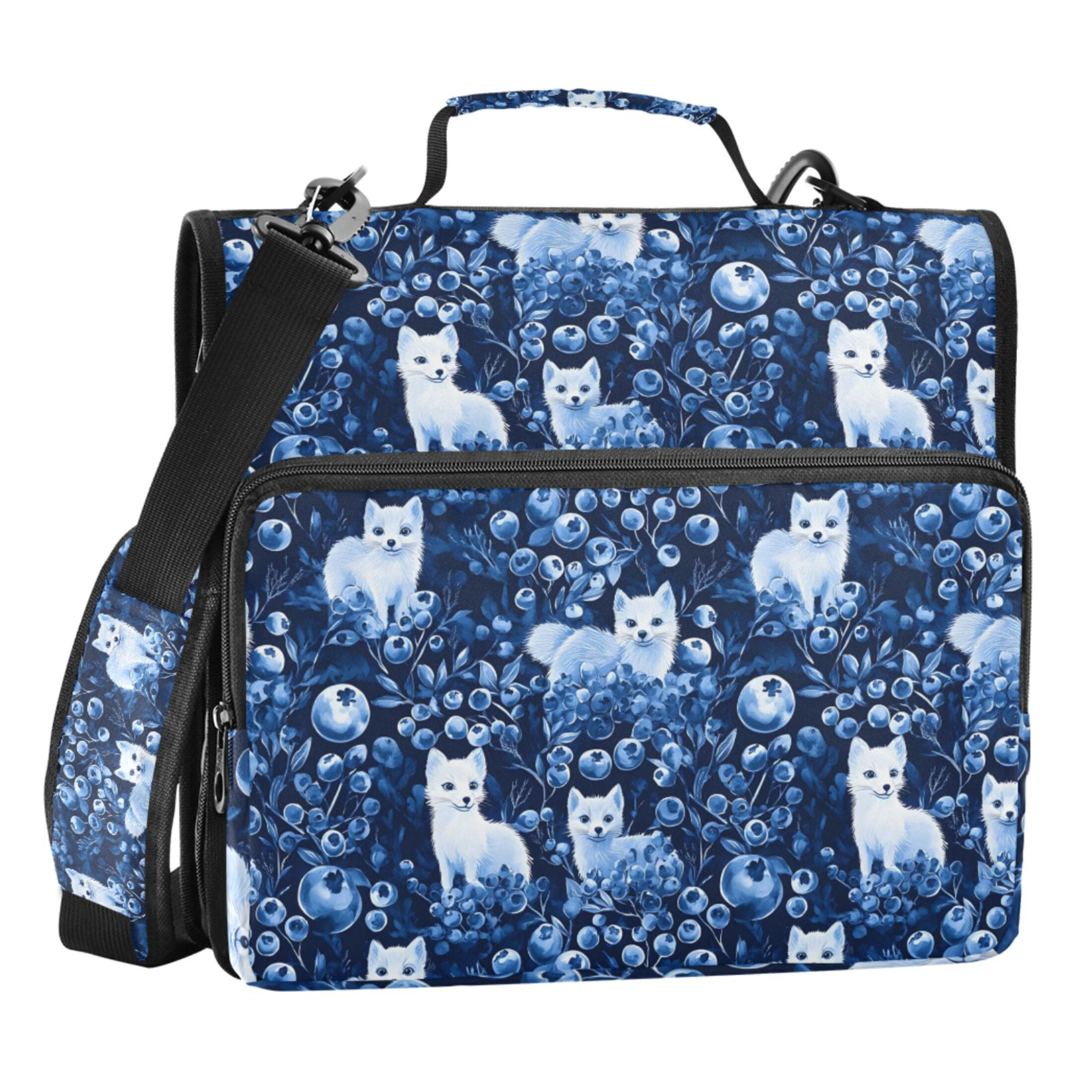 ALAZA Zipper Binder Fox in Blueberries 3 Ring Trapper Keeper File Folder Organizer Bag