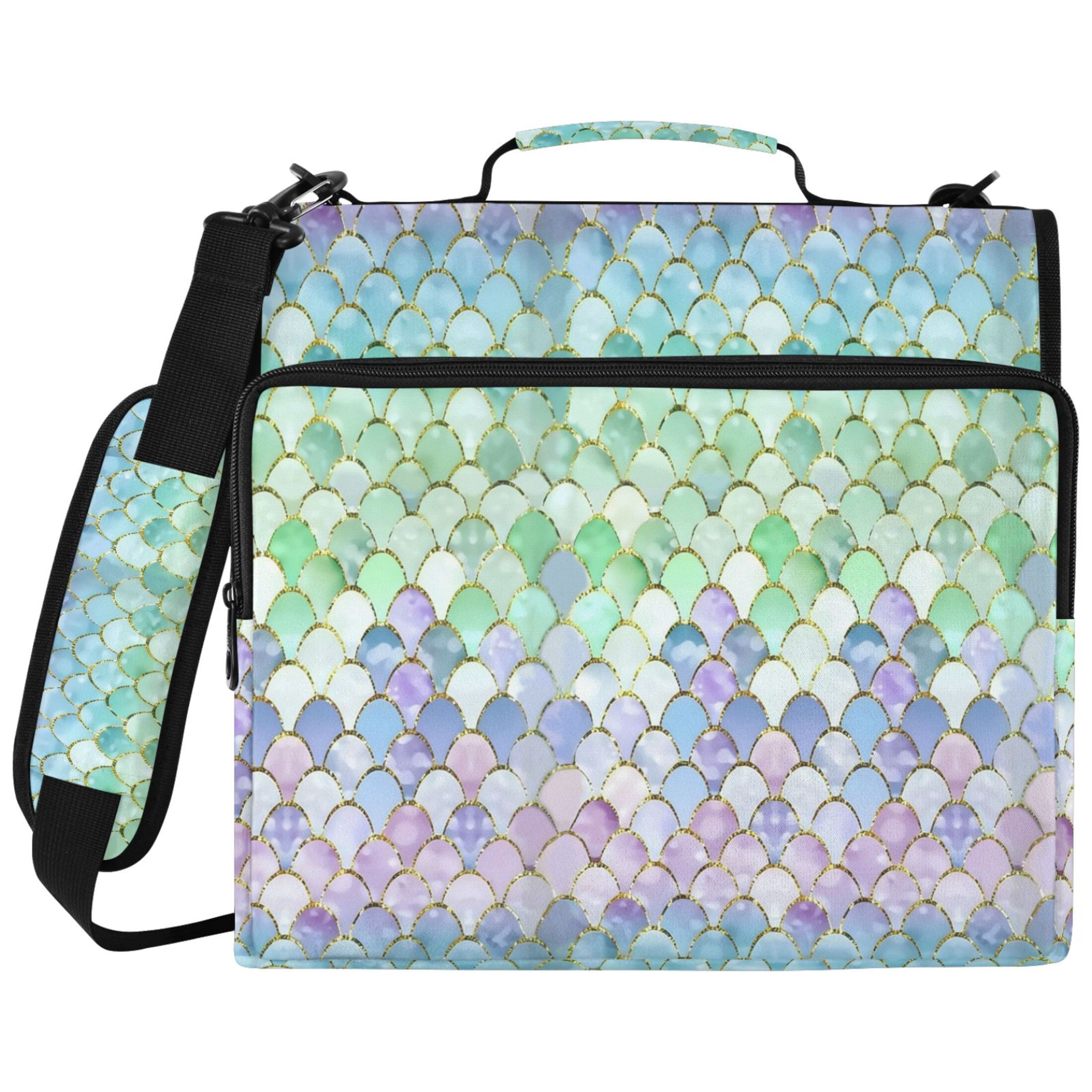 ALAZA Zipper Binder Glitter Scales Pattern 2 inch 3 Ring 500 Sheet Capacity Trapper Keeper File Folder Organizer Bag
