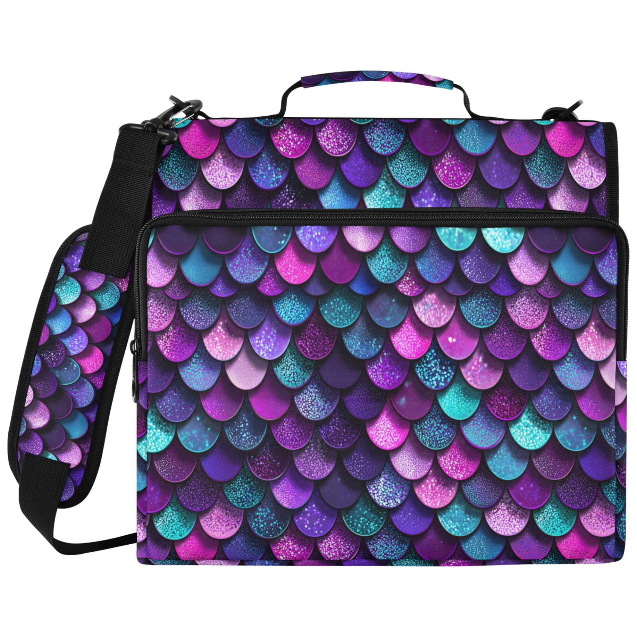 ALAZA Zipper Binder Glitter Scales Pattern 2 inch 3 Ring 500 Sheet Capacity Trapper Keeper File Folder Organizer Bag