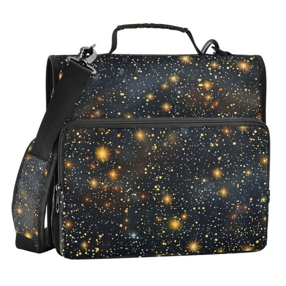 ALAZA Zipper Binder Glitter Shiny Galaxy 3 Ring Trapper Keeper File Folder Organizer Bag