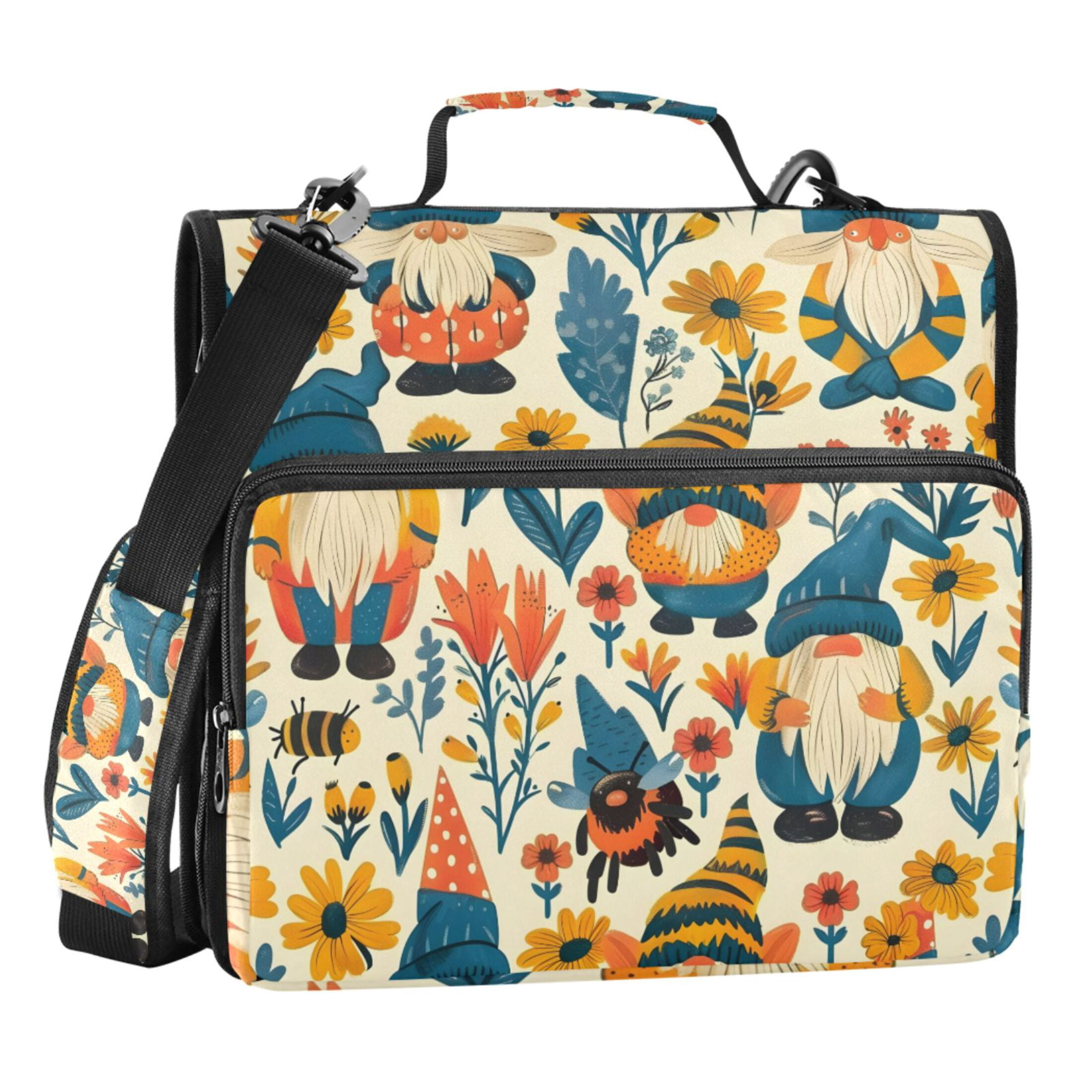 ALAZA Zipper Binder Gnomes and Floral 3 Ring Trapper Keeper File Folder Organizer Bag