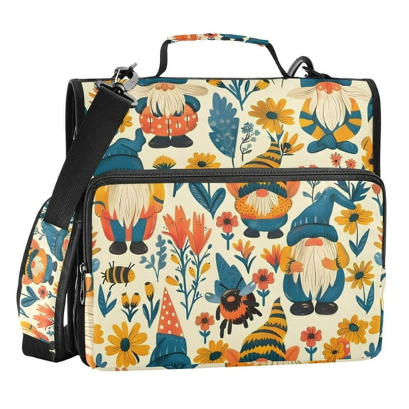 ALAZA Zipper Binder Gnomes and Floral 3 Ring Trapper Keeper File Folder Organizer Bag