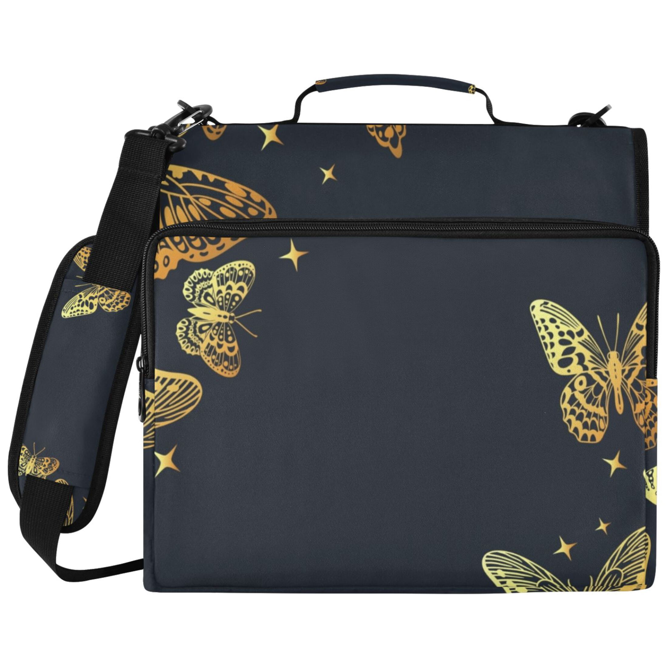 ALAZA Zipper Binder Golden Butterfly Pattern 2 inch 3 Ring 500 Sheet Capacity Trapper Keeper File Folder Organizer Bag