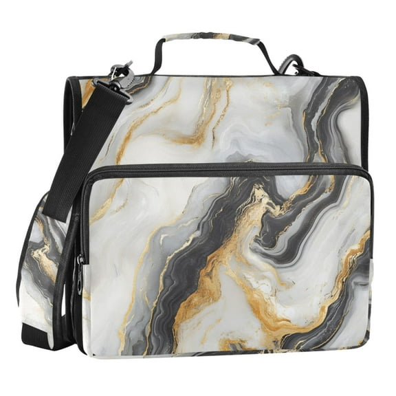 ALAZA Zipper Binder Golden Marble White 3 Ring Trapper Keeper File Folder Organizer Bag