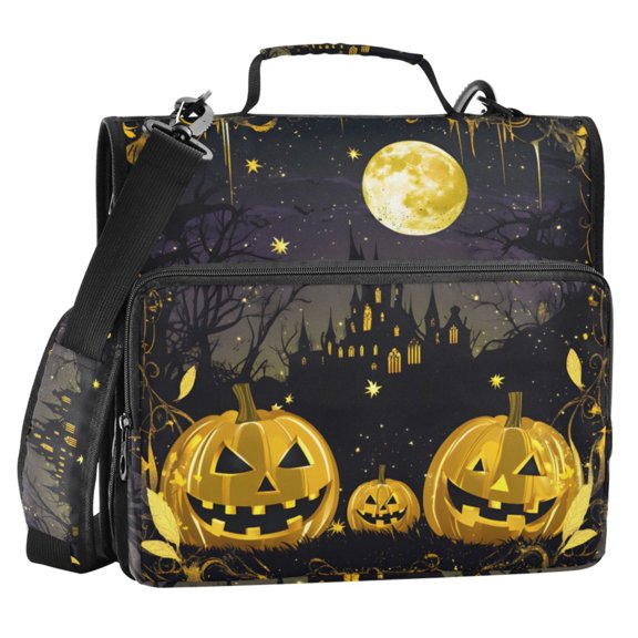 ALAZA Zipper Binder Golden Pumpkin Night 2 in 3 Ring Trapper Keeper 500 Sheet Capacity File Folder Organizer Bag