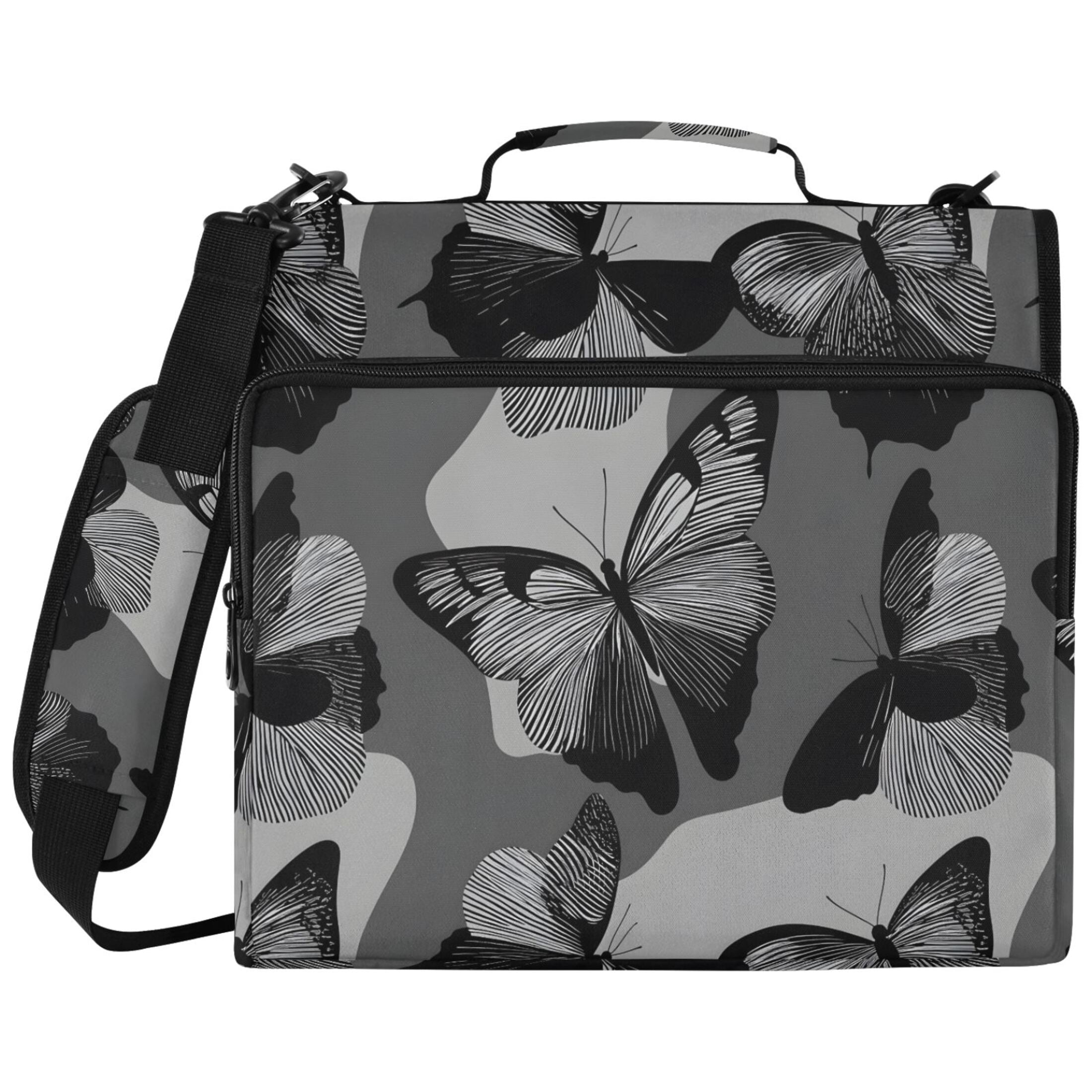 ALAZA Zipper Binder Gray Butterfly Pattern 2 inch 3 Ring 500 Sheet Capacity Trapper Keeper File Folder Organizer Bag