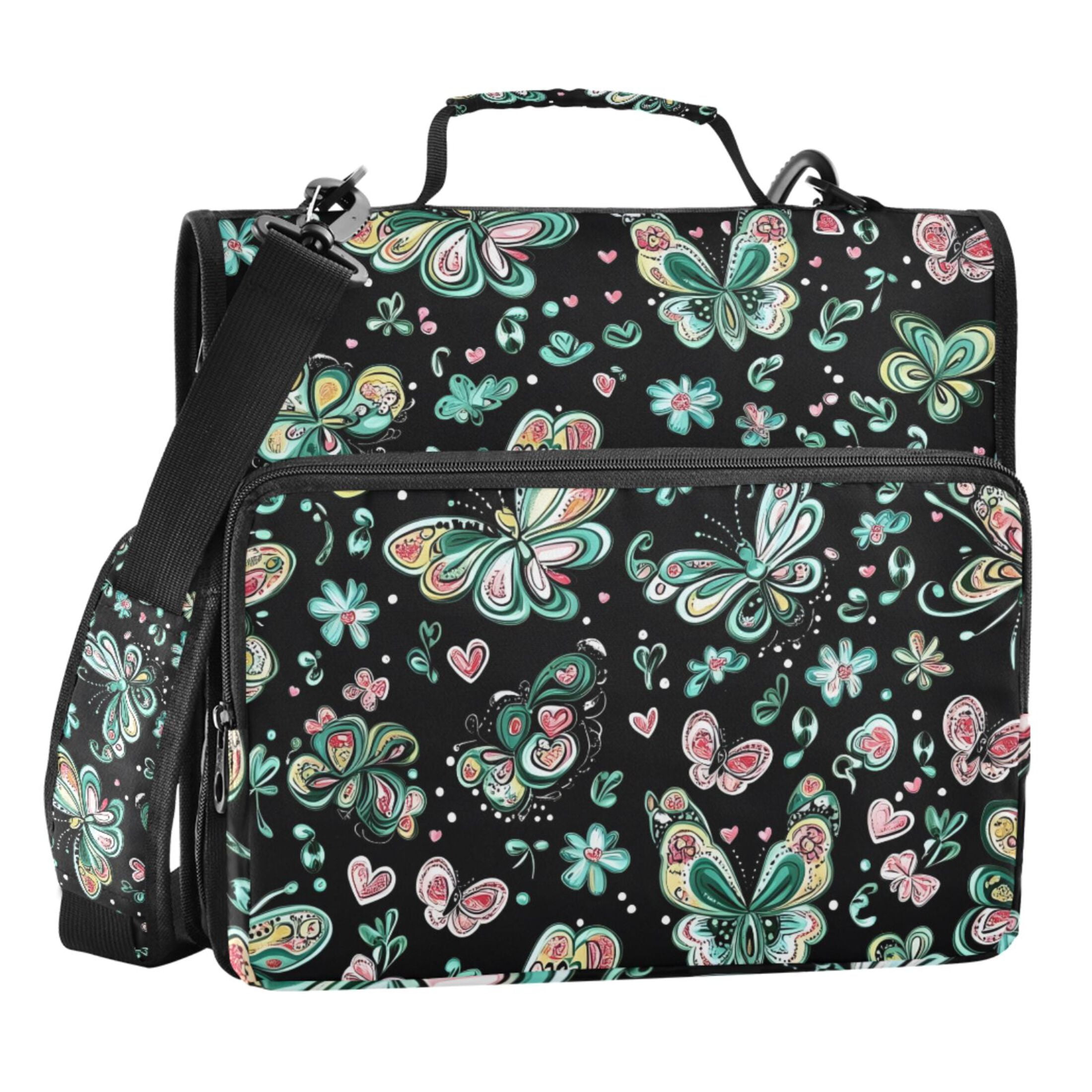 ALAZA Zipper Binder Green Butterfly Pattern 3 Ring Trapper Keeper File Folder Organizer Bag