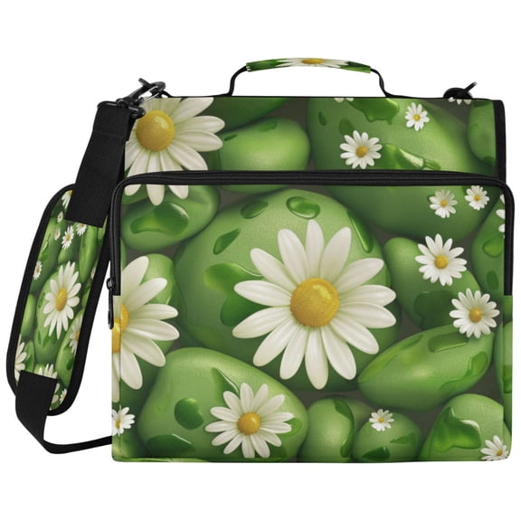 ALAZA Zipper Binder Green Stones and Daisy Flowers Pattern 2 inch 3 Ring 500 Sheet Capacity Trapper Keeper File Folder Organizer Bag