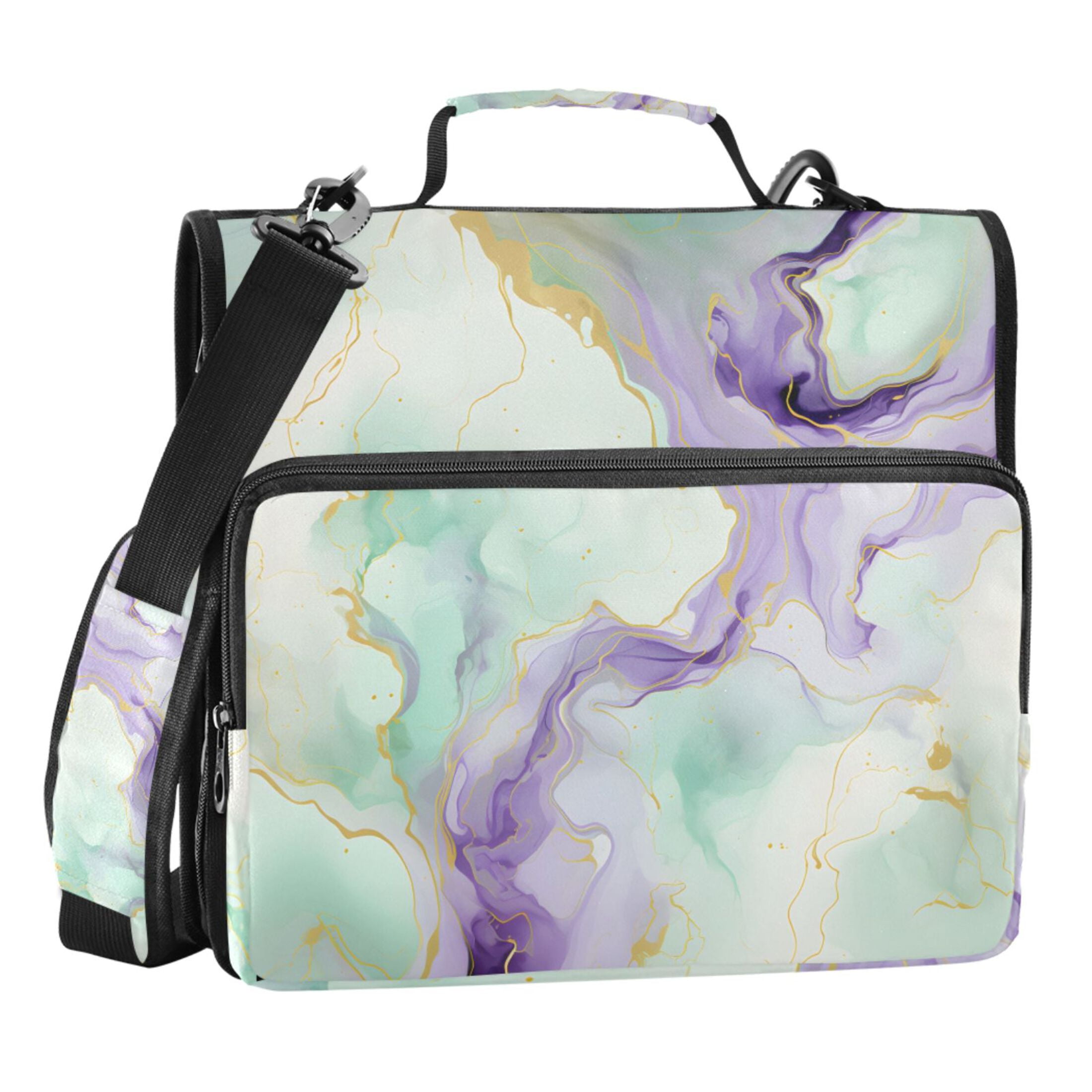 ALAZA Zipper Binder Green with Purple Marble 3 Ring Trapper Keeper File Folder Organizer Bag