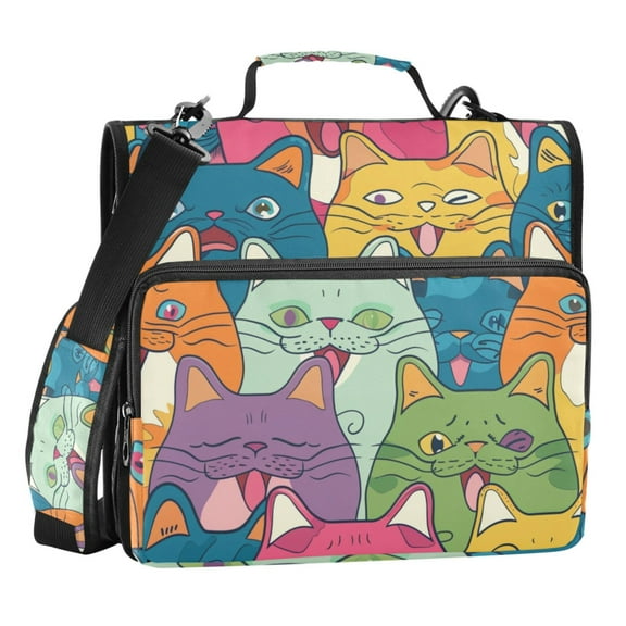 ALAZA Zipper Binder Happy Cat Faces 3 Ring Trapper Keeper File Folder Organizer Bag