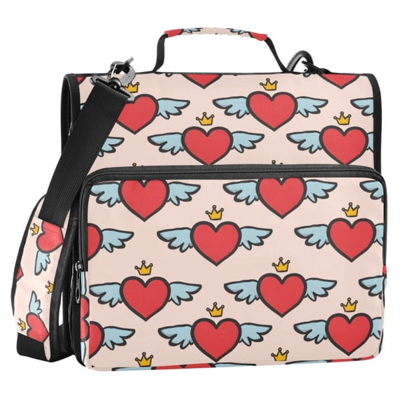 ALAZA Zipper Binder Heart with Wings Crown 2 in 3 Ring Trapper Keeper 500 Sheet Capacity File Folder Organizer Bag