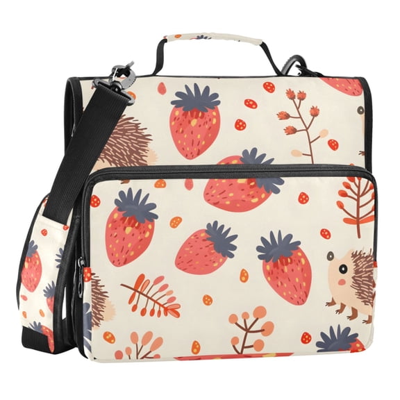 ALAZA Zipper Binder Hedgehogs and Strawberry 3 Ring Trapper Keeper File Folder Organizer Bag