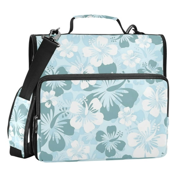 ALAZA Zipper Binder Hibiscus with Blue and White 3 Ring Trapper Keeper File Folder Organizer Bag
