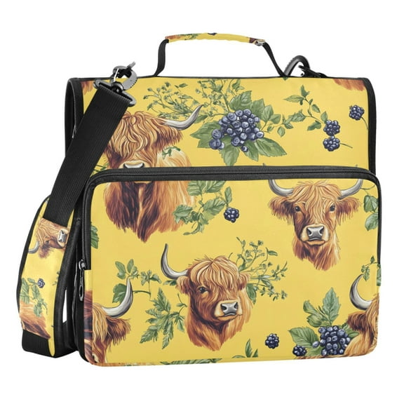 ALAZA Zipper Binder Highland Cattle Blueberry 3 Ring Trapper Keeper File Folder Organizer Bag