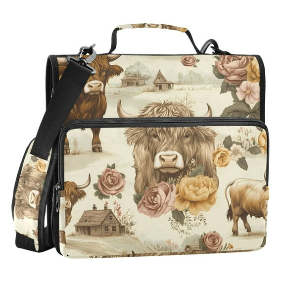 ALAZA Zipper Binder Highland Cattle Flower-w1 3 Ring Trapper Keeper File Folder Organizer Bag