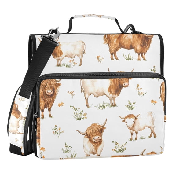 ALAZA Zipper Binder Highland Cattle Flower-w2 3 Ring Trapper Keeper File Folder Organizer Bag