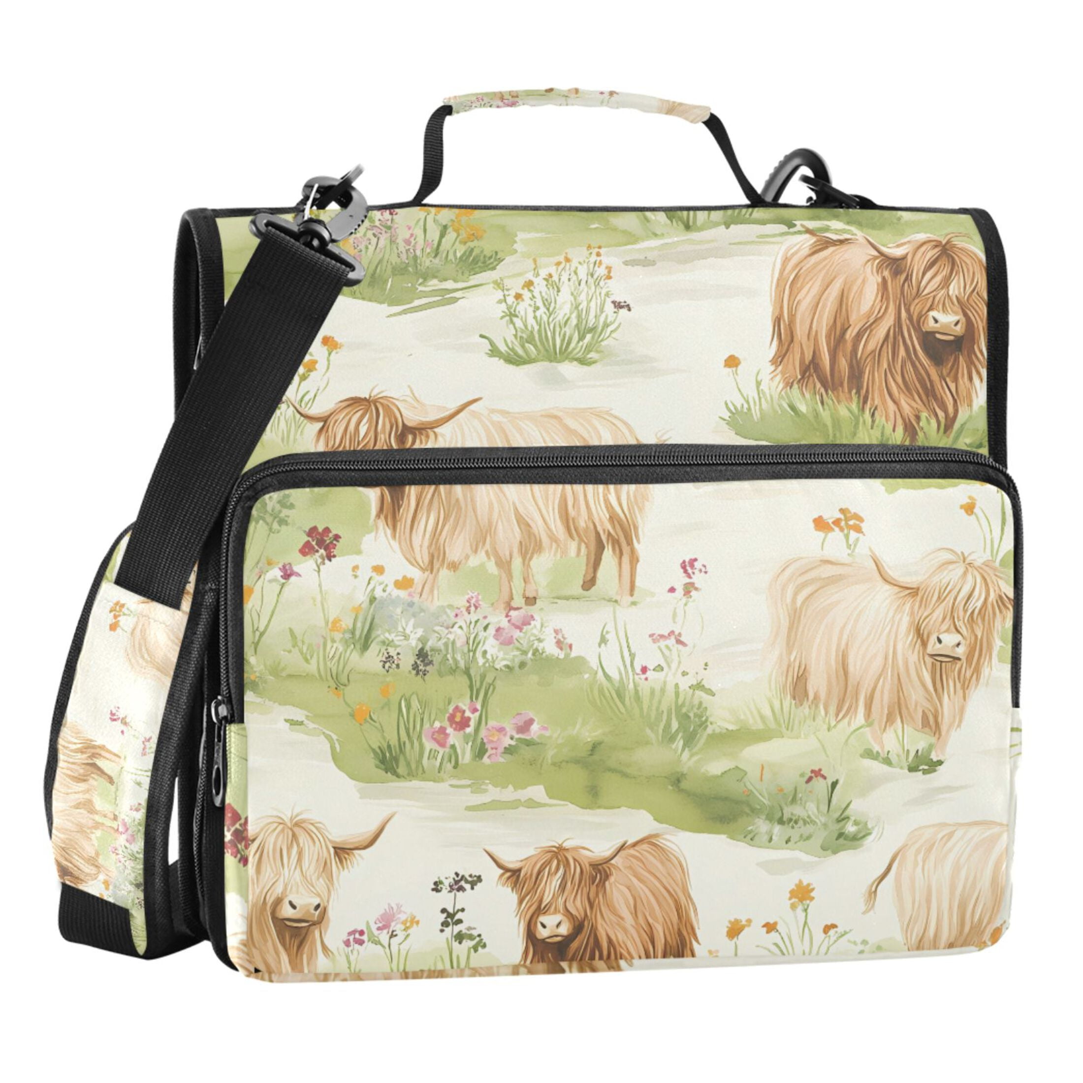 ALAZA Zipper Binder Highland Cattle Flower-w3 3 Ring Trapper Keeper File Folder Organizer Bag