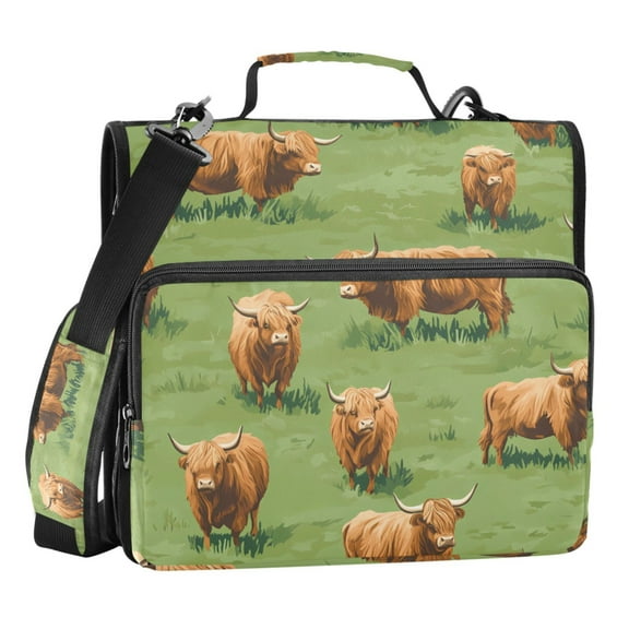 ALAZA Zipper Binder Highland Cattle Meadow 3 Ring Trapper Keeper File Folder Organizer Bag