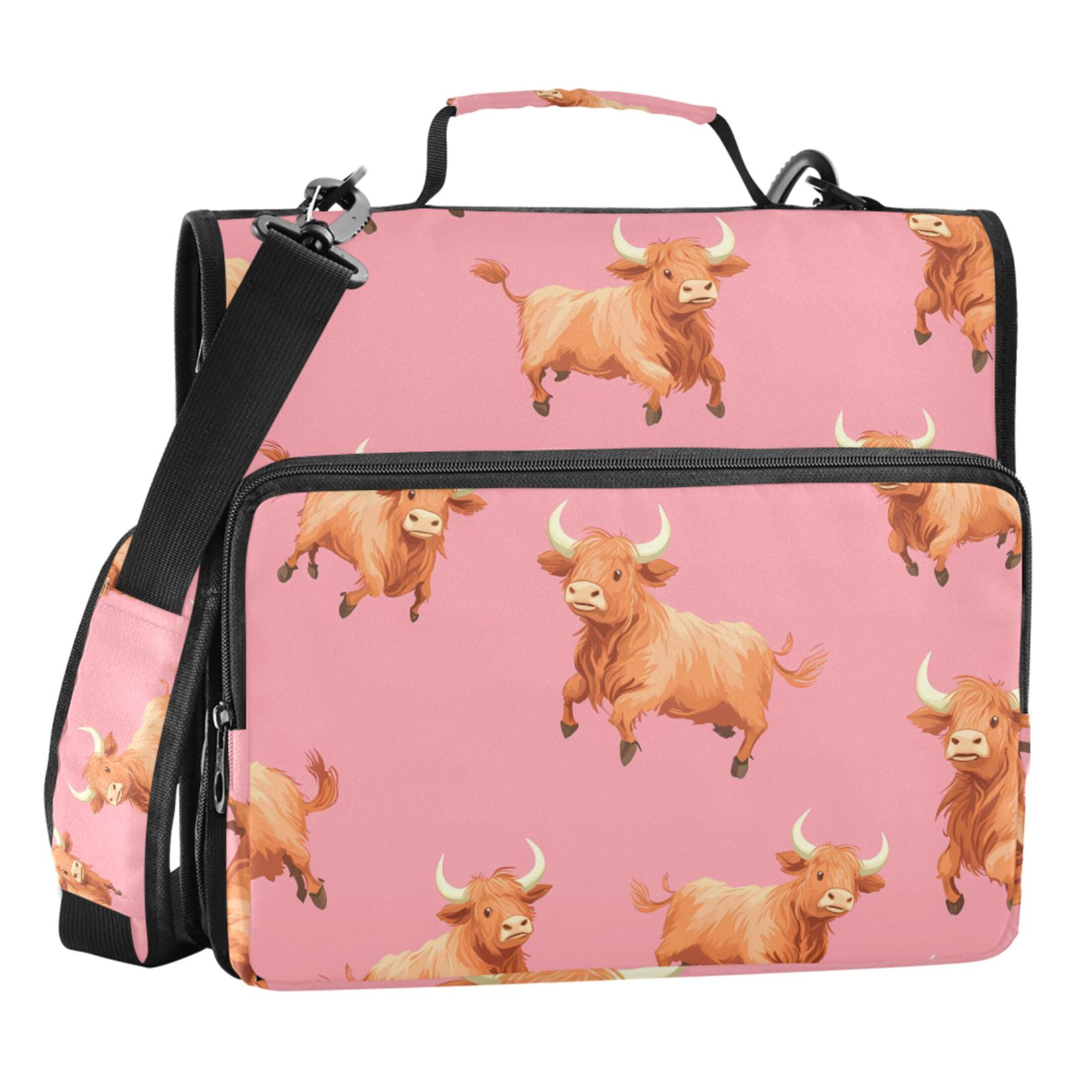 ALAZA Zipper Binder Highland Cattle Running 3 Ring Trapper Keeper File Folder Organizer Bag