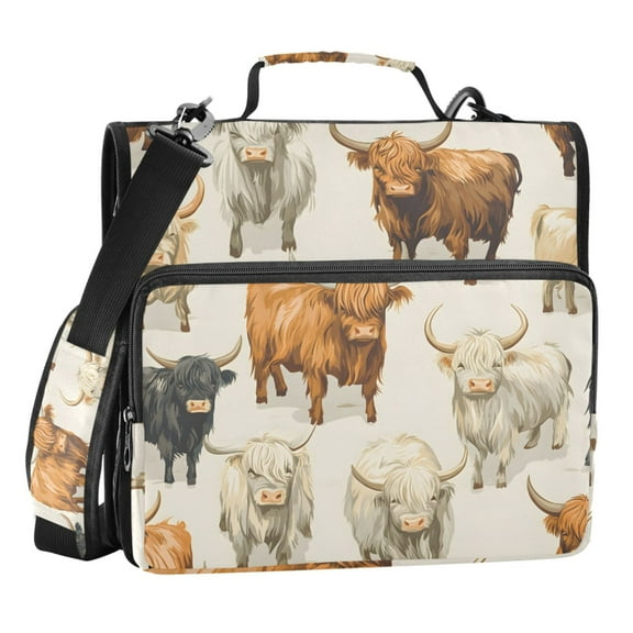 ALAZA Zipper Binder Highland Cows 3 Ring Trapper Keeper File Folder Organizer Bag