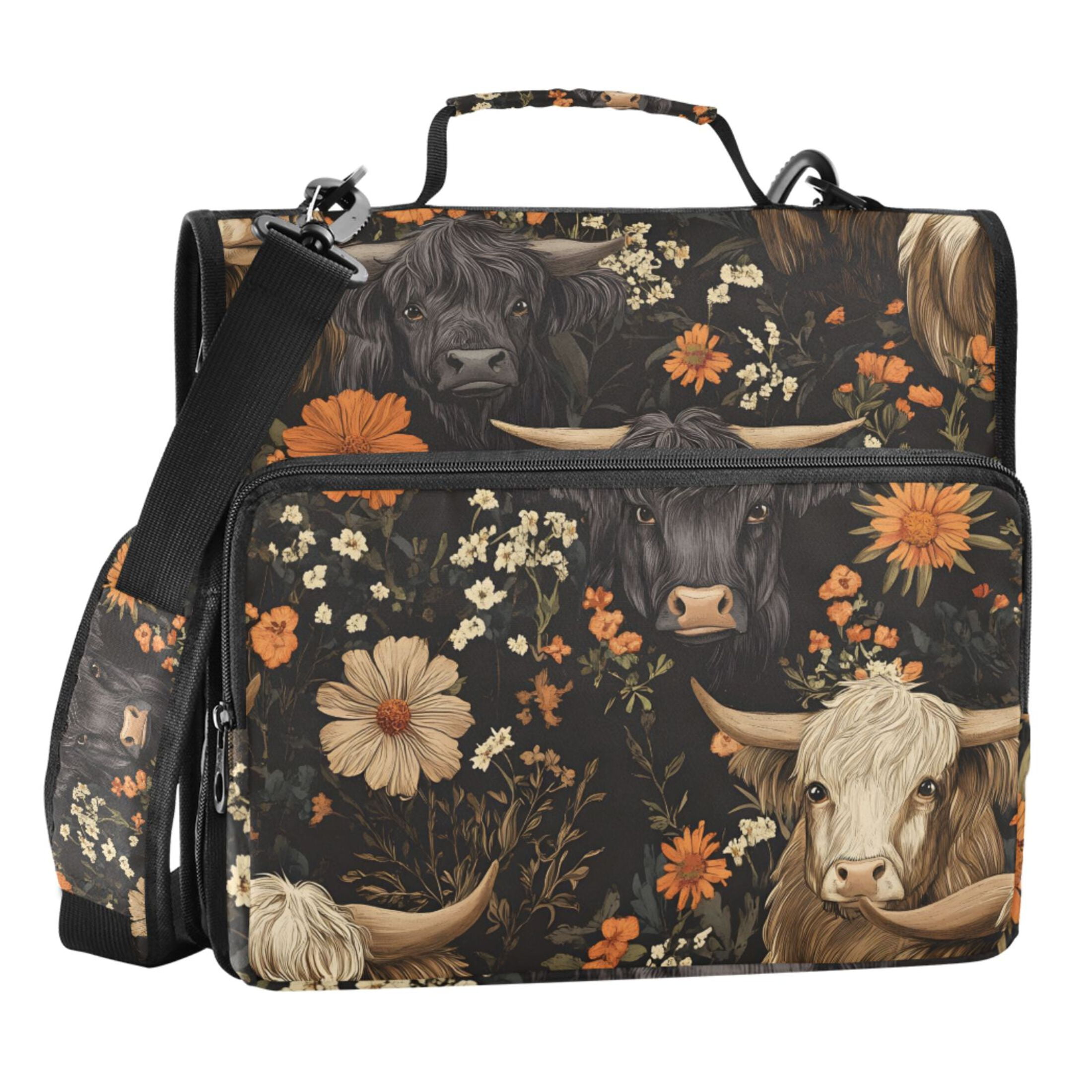 ALAZA Zipper Binder Highland Cows Flower 3 Ring Trapper Keeper File Folder Organizer Bag