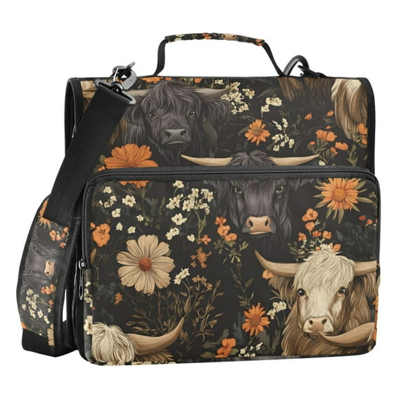 ALAZA Zipper Binder Highland Cows Flower 3 Ring Trapper Keeper File Folder Organizer Bag