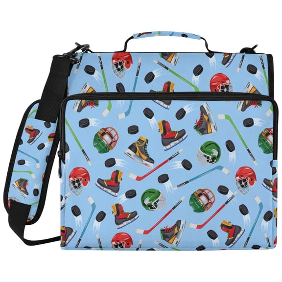 ALAZA Zipper Binder Hockey Player Items Pattern 2 inch 3 Ring 500 Sheet Capacity Trapper Keeper File Folder Organizer Bag