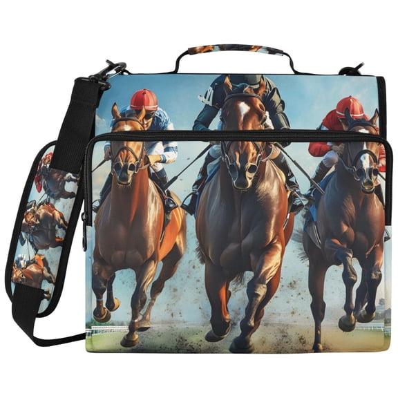 ALAZA Zipper Binder Horse Racing Pattern 2 inch 3 Ring 500 Sheet Capacity Trapper Keeper File Folder Organizer Bag