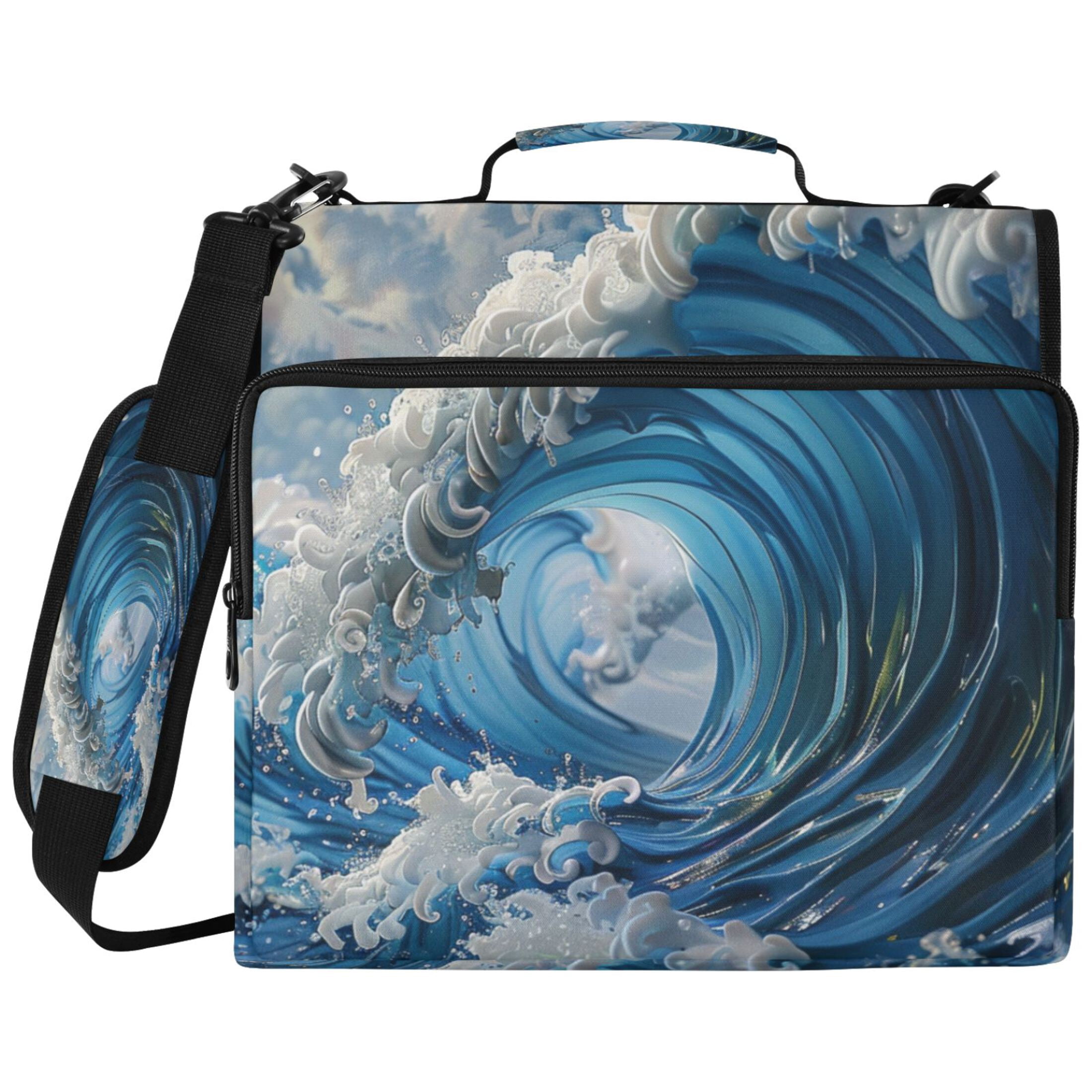ALAZA Zipper Binder Japanese Wave Pattern 2 inch 3 Ring 500 Sheet Capacity Trapper Keeper File Folder Organizer Bag