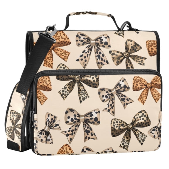 ALAZA Zipper Binder Leopard Bows 2 in 3 Ring Trapper Keeper 500 Sheet Capacity File Folder Organizer Bag