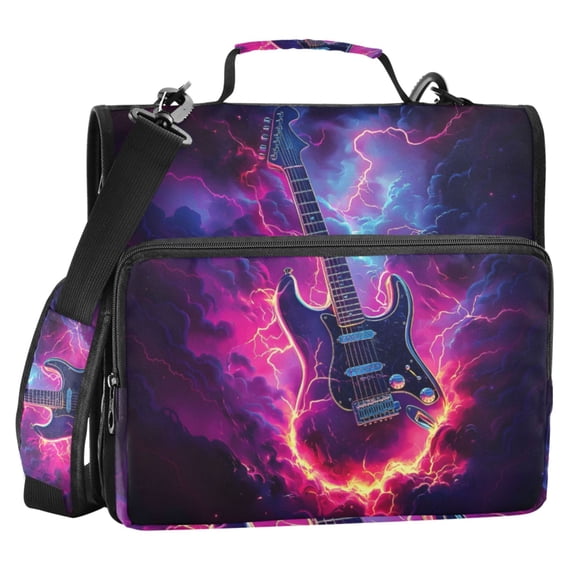 ALAZA Zipper Binder Lightning Guitar 2 in 3 Ring Trapper Keeper 500 Sheet Capacity File Folder Organizer Bag