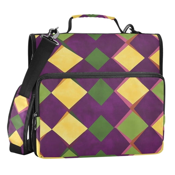 ALAZA Zipper Binder Mardi Gras Checkered 3 Ring Trapper Keeper File Folder Organizer Bag