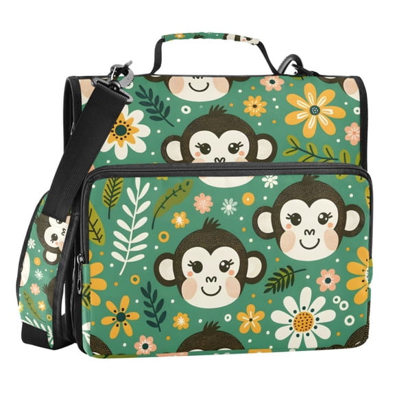 ALAZA Zipper Binder Monkey Sunflowers on Green 3 Ring Trapper Keeper File Folder Organizer Bag