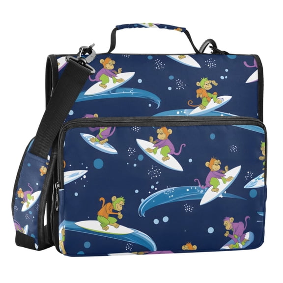 ALAZA Zipper Binder Monkey Surfing 3 Ring Trapper Keeper File Folder Organizer Bag
