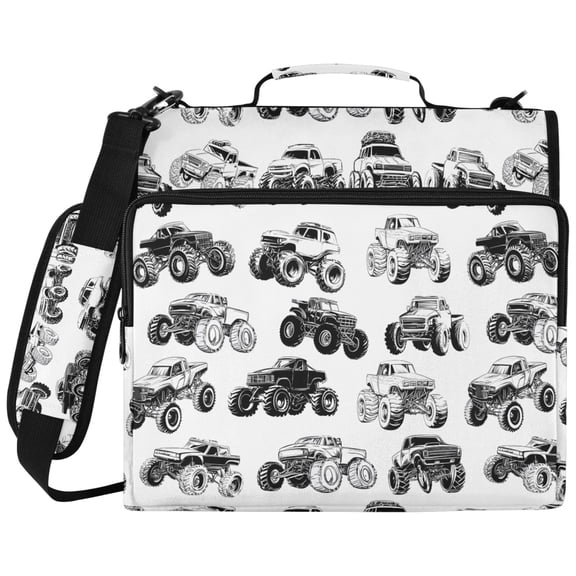 ALAZA Zipper Binder Monster Trucks Pattern 2 inch 3 Ring 500 Sheet Capacity Trapper Keeper File Folder Organizer Bag