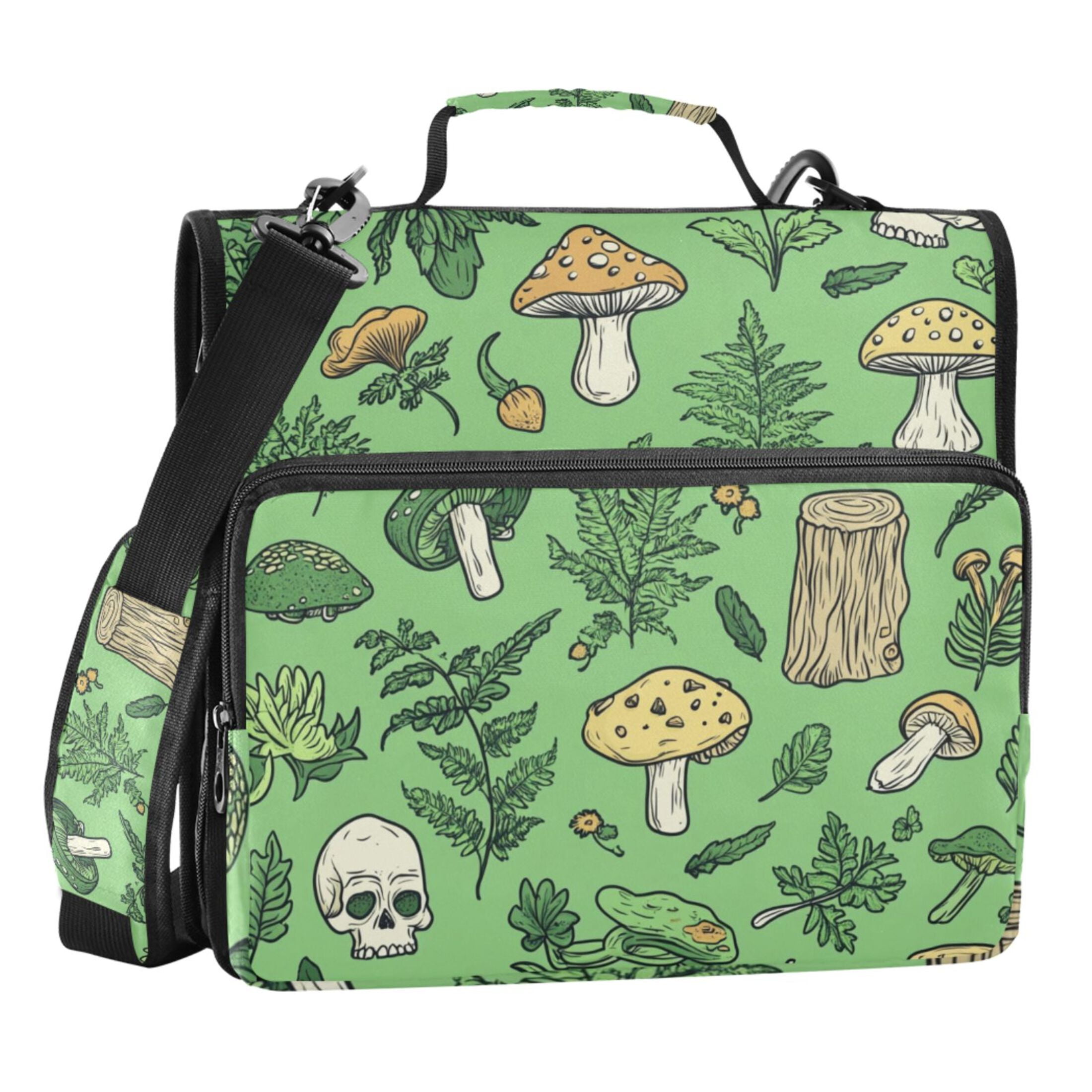 ALAZA Zipper Binder Mushroom Skulls Leaf 3 Ring Trapper Keeper File Folder Organizer Bag