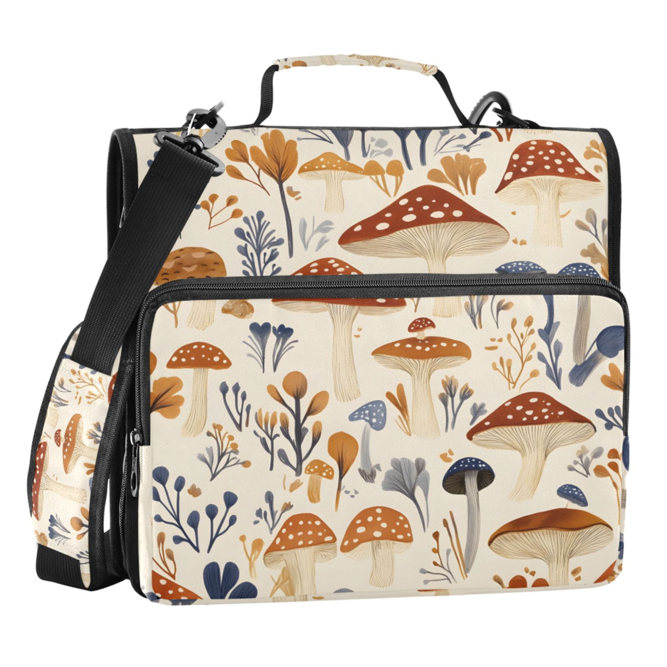 ALAZA Zipper Binder Mushrooms Pattern 3 Ring Trapper Keeper File Folder Organizer Bag