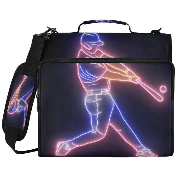 ALAZA Zipper Binder Neon Baseball Player Pattern 2 inch 3 Ring 500 Sheet Capacity Trapper Keeper File Folder Organizer Bag