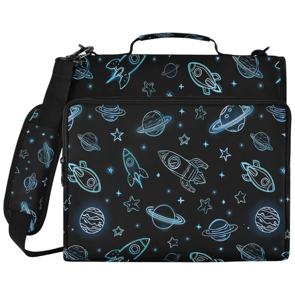 ALAZA Zipper Binder Neon Outer Space Pattern 2 inch 3 Ring 500 Sheet Capacity Trapper Keeper File Folder Organizer Bag
