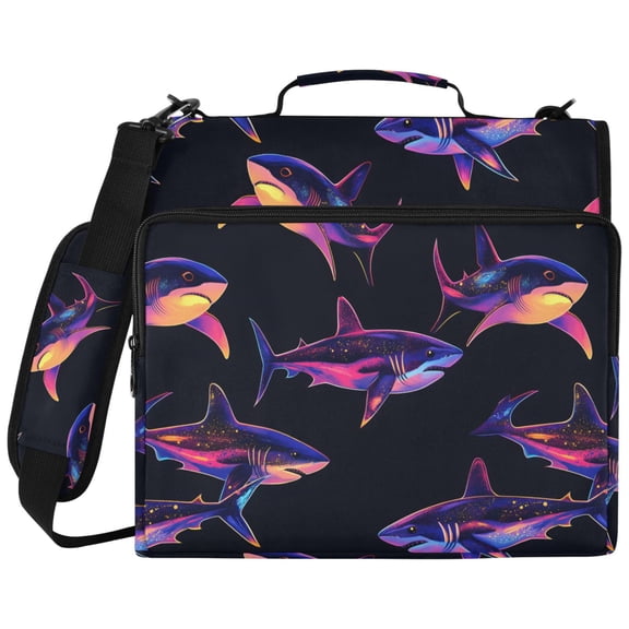 ALAZA Zipper Binder Neon Sharks Swim Pattern 2 inch 3 Ring 500 Sheet Capacity Trapper Keeper File Folder Organizer Bag
