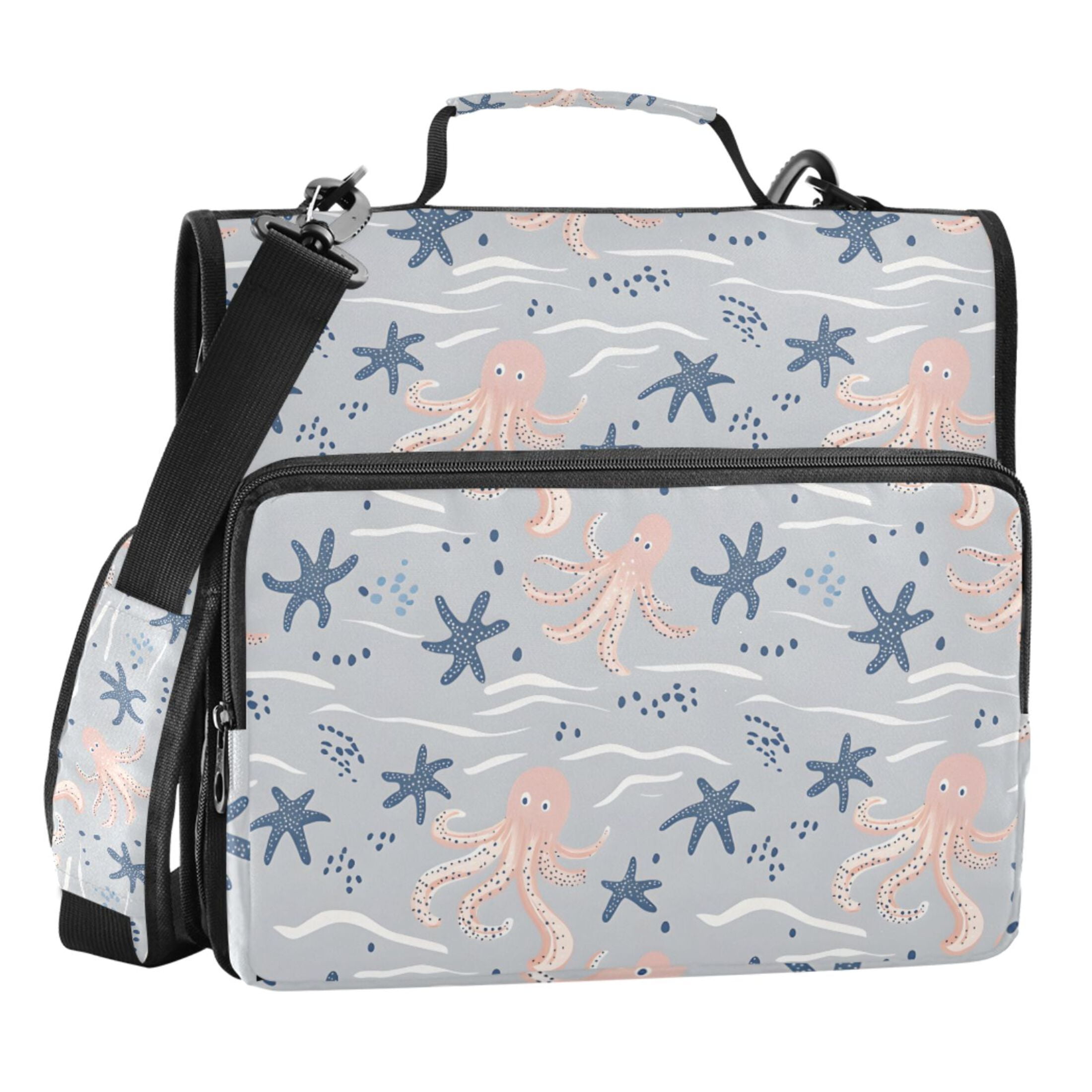ALAZA Zipper Binder Octopus Starfish Wave Retro 3 Ring Trapper Keeper File Folder Organizer Bag