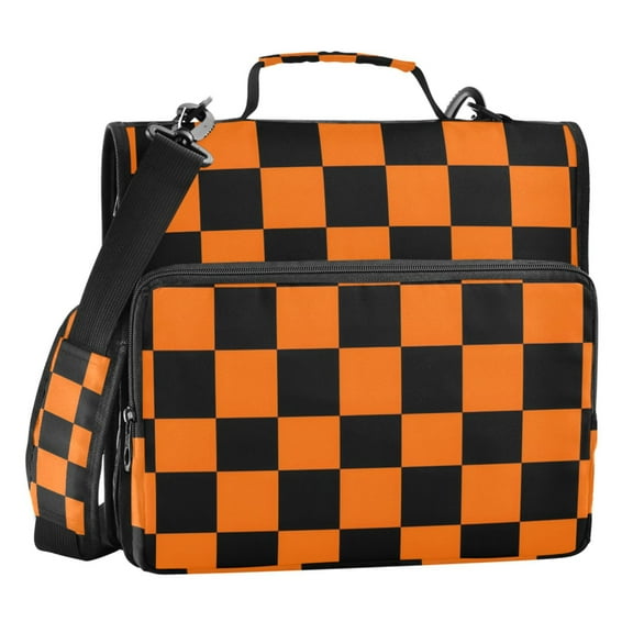 ALAZA Zipper Binder Orange Checkered Grid Pattern 3 Ring Trapper Keeper File Folder Organizer Bag