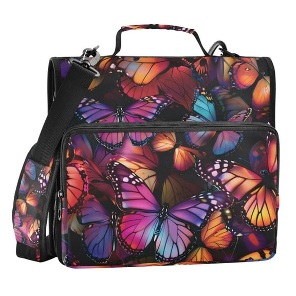 ALAZA Zipper Binder Orange Purple Butterfly 3 Ring Trapper Keeper File Folder Organizer Bag