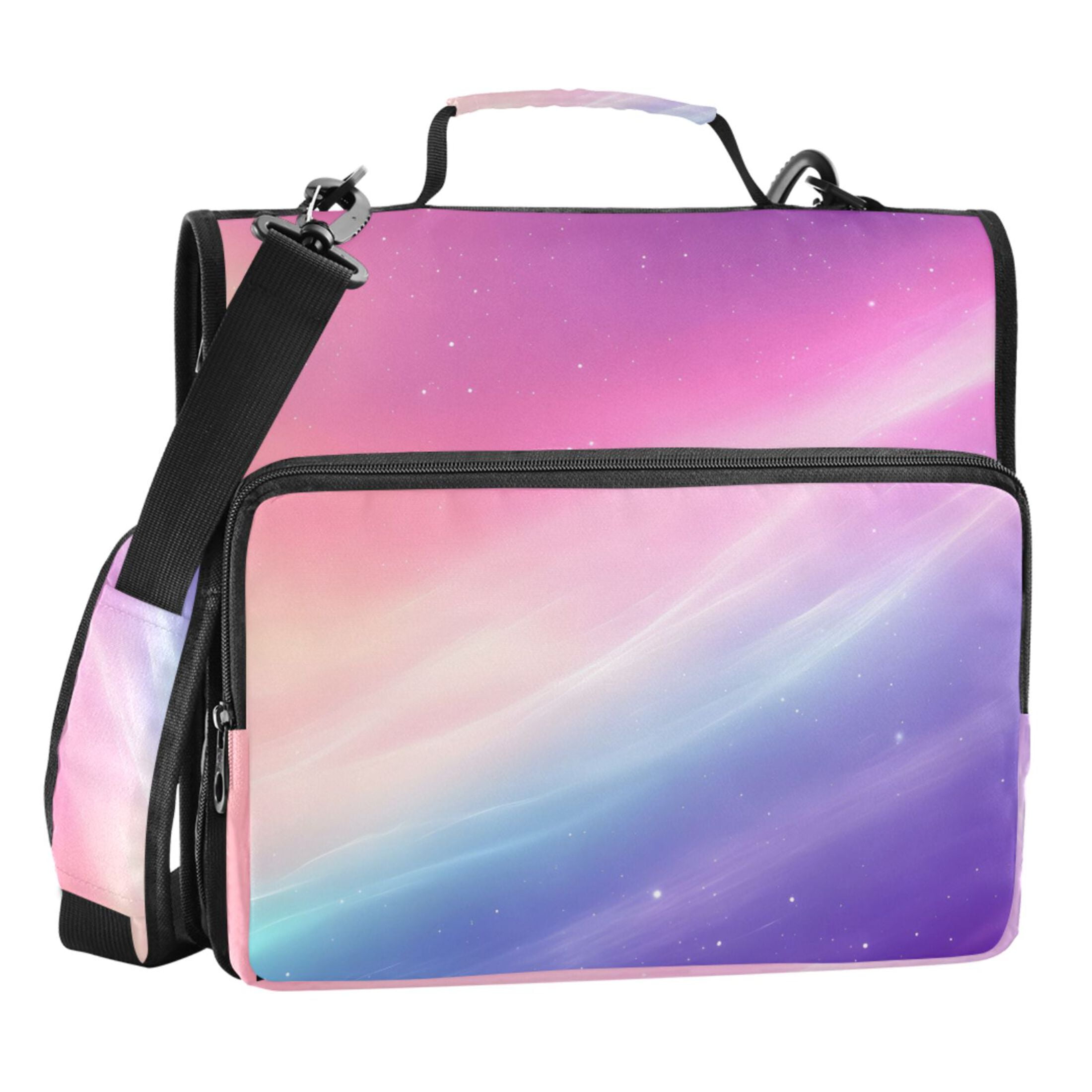 ALAZA Zipper Binder Pink Gradient Starry 3 Ring Trapper Keeper File Folder Organizer Bag